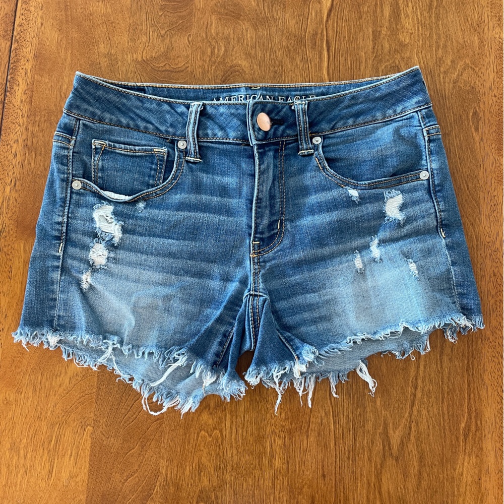American Eagle Outfitters Blue Distressed Jean Shorts